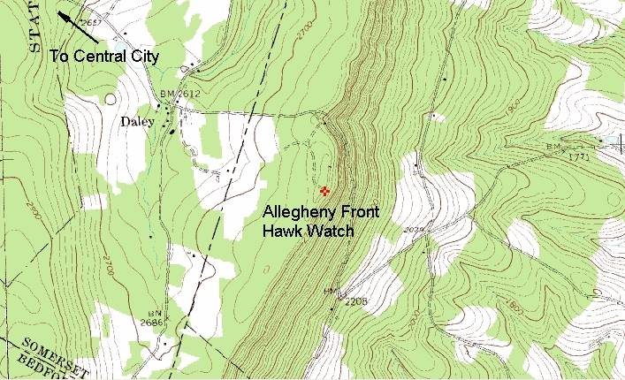 Topographic Map of Allegheny Front Hawk Watch Site